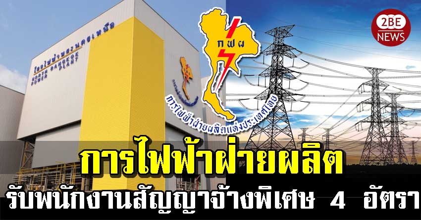 การไฟฟ้าฝ่ายผลิต รับสมัครพนักงานสัญญาจ้างพิเศษ 4 อัตรา วันที่ 17-31 สิงหาคม 2564